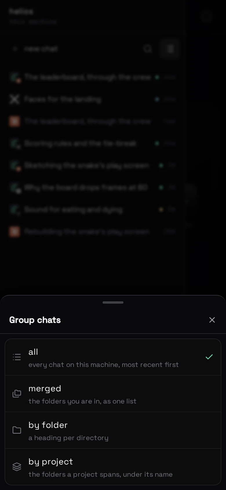 Group chats — all, merged, by folder, by project