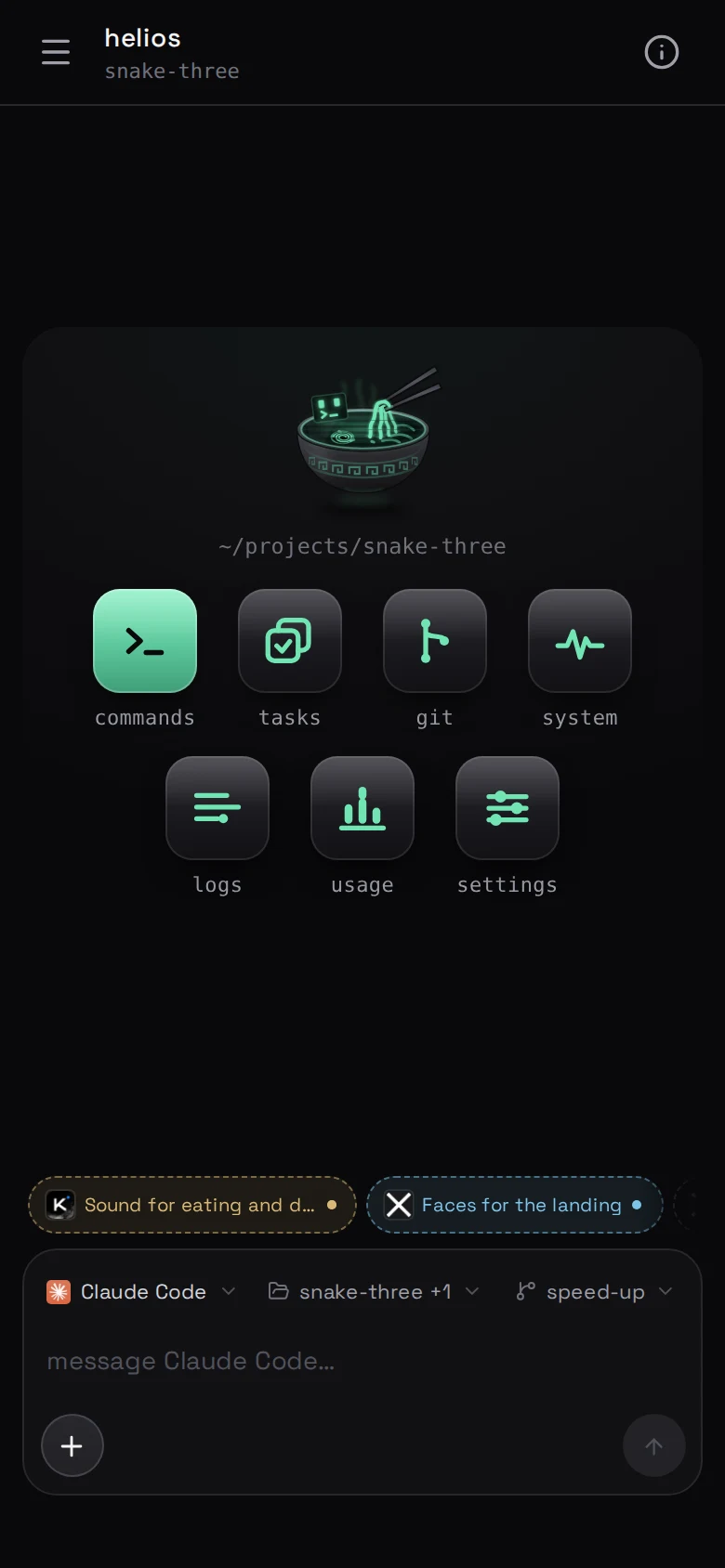 the home screen — the machine, the folder, and the seven tiles