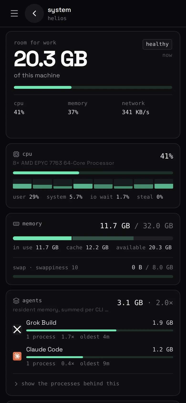the system screen — what the machine is doing, and what the agents are taking